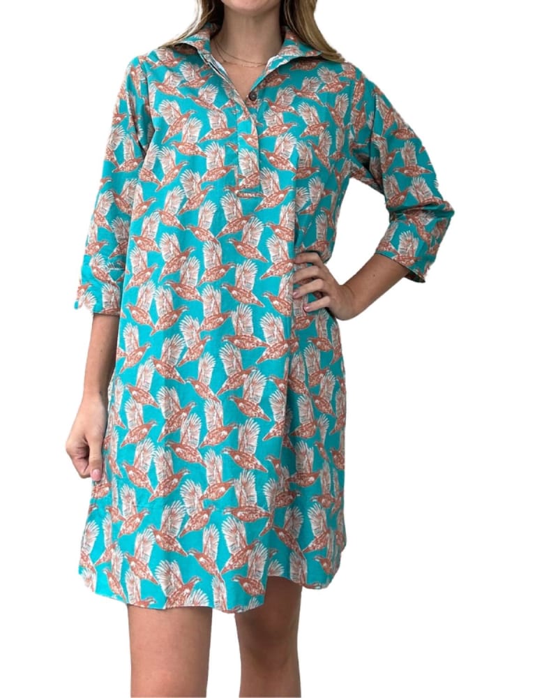 Front of a model wearing a size L/XL Arden Dress in Quail in Quail by HOLLY SHAE Design. | dia_product_style_image_id:339147